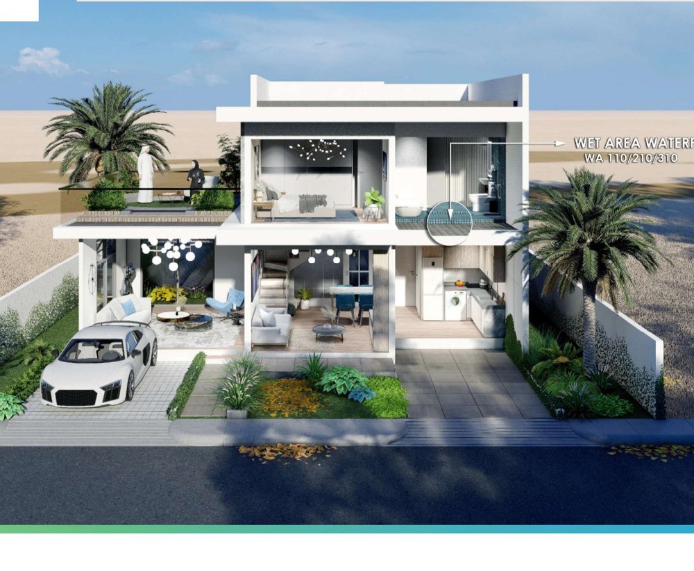Whole-building waterproofing for a modern Qatar villa